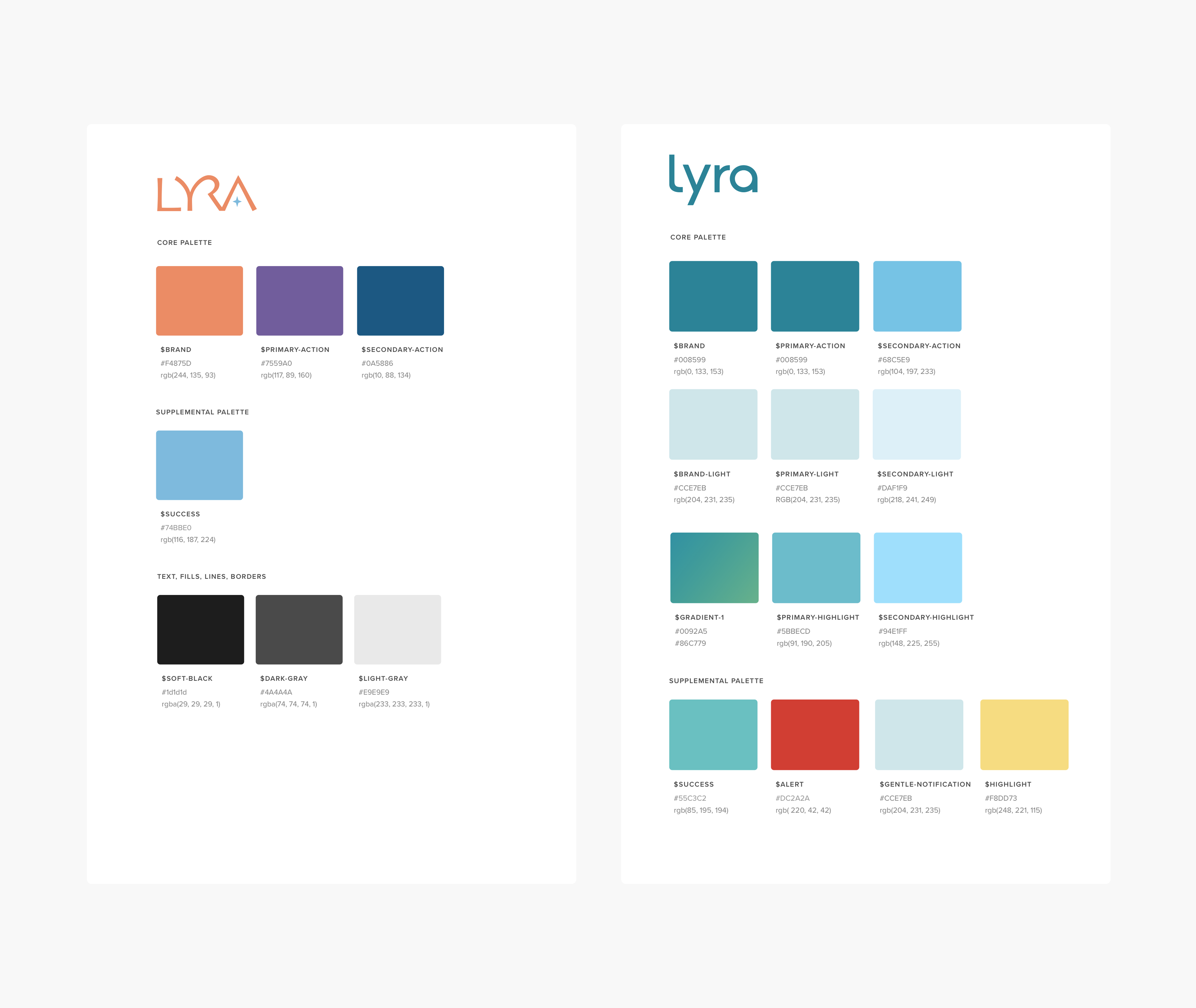 Lyra brand system — before and after rebrand